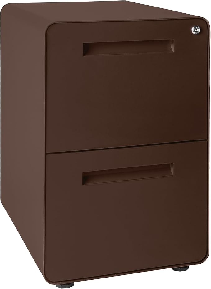 Laura Davidson Furniture Stockpile 2 Drawer Mobile File Cabinet with Lock - Under Desk Metal Filing Cabinet, Legal/Letter File Folders, Wheels and Stationary Feet, Pre-Assembled, Dark Brown