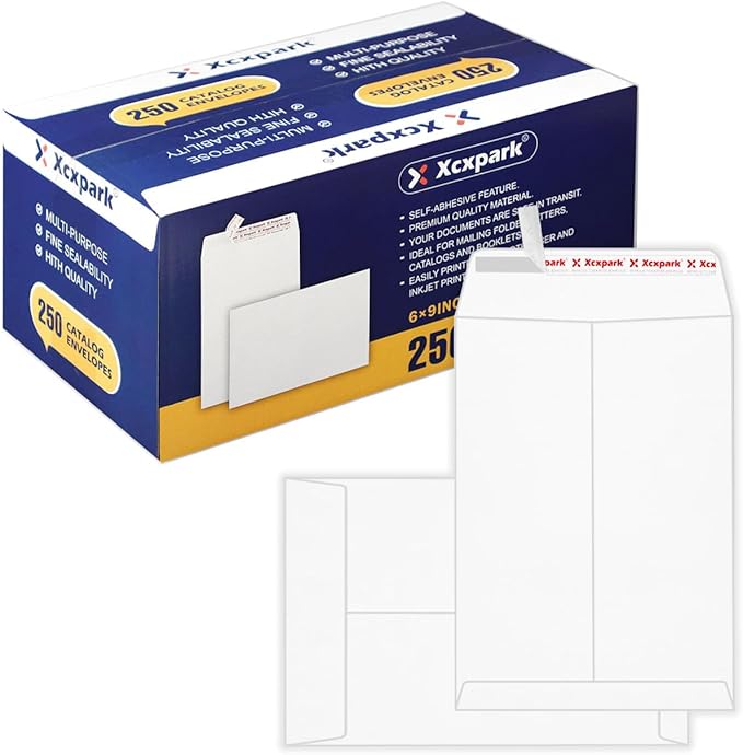 250 PCS 6x9 inches Security Catalog Envelopes Printable Self Seal Envelopes, Anti Tear White Kraft Envelopes for Invitation Cards, Pictures, Photos, Documents