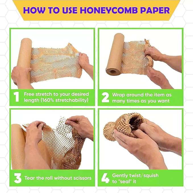 VVLIAM Honeycomb Packing Paper for Moving|Shipping 15" x 328"FT with Fragile Stickers dishes packing supplies instead of Bubble Wrap for wrapping Biodegradable Moving supplies (328FT)