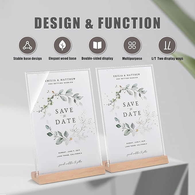 Acrylic Sign Holder 5.5 x 8.5inches, Combined L or T-Shaped dispaly, High Transparency Table Card Stand for Advertisement,Notice,Welcome,Honor,Number or other Flyers(3 packs)