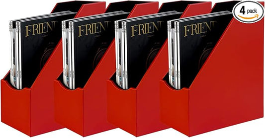UnionBasic Magazine File Holder - Office Leatherette Desktop Document File Folder Journals Organizer Racks, Red, Set of 4