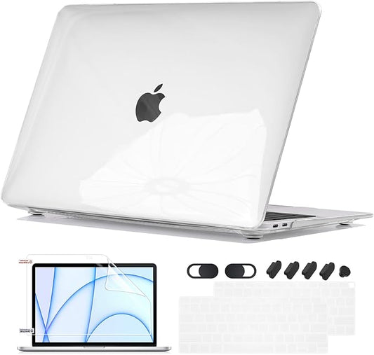 Compatible with MacBook Air 13 inch Case 2021 2020 2019 2018 M1 Chip A1932 A2179 A2337 Cover, Plastic Hard Shell Case Keyboard Cover Screen Film Dust Plug for MacBook Air 13 M1, Crystal Clear
