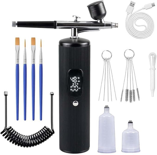 48PSI High-Pressure Airbrush Kit with Compressor, 0.3mm Nozzle & 4000mAh Battery - Handheld Portable Spray Gun for Nail Art, Makeup, Painting, Graffiti, Cake Decorating,Model Coloring (Black)