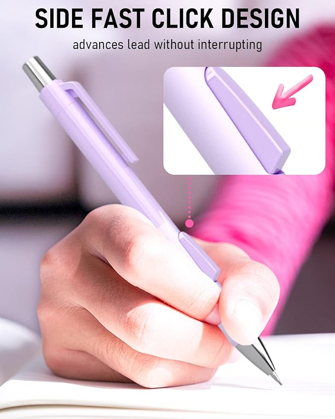 Nicpro 4 PCS Pastel Mechanical Pencil 0.7mm, Cute Fast Click Mechanical Pencils Set with 8 Tubes HB Lead Refills, Erasers, Eraser Refills for School, Student Writing, Drawing, Sketching - with Case