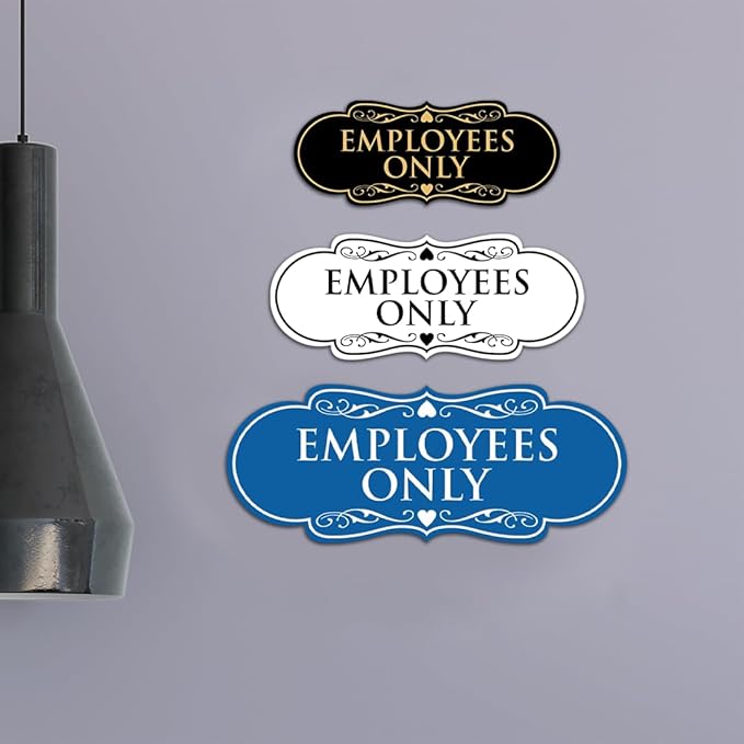 Designer EMPLOYEES ONLY Sign | Easy Installation | Office or Business Signs | Workplace Safety - Black - Small (2 Pack)
