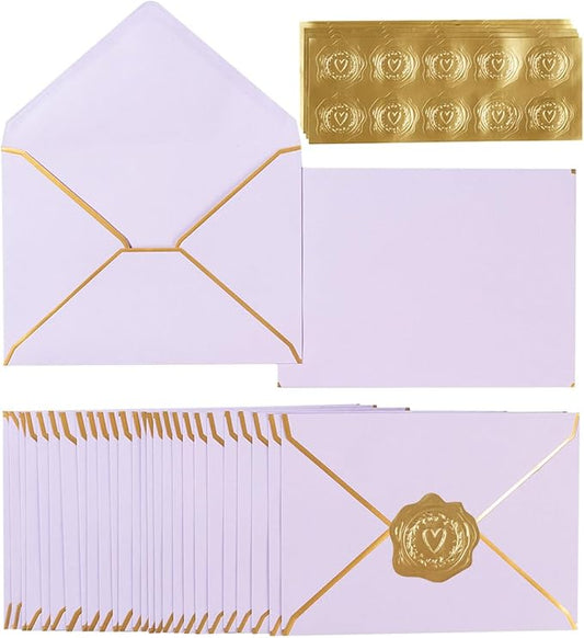 100 Pack A7 Envelopes 5 x 7 Card Envelopes V Flap with Gold Border for Office, Wedding Gift Cards, Invitations, Graduation, Baby Shower, Parties, 5.32 x 7.28 Inches (Violet)
