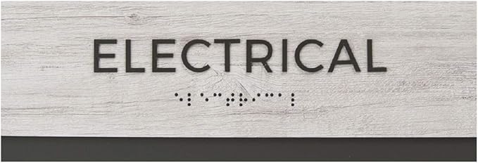 Electrical Sign with Braille/Easy Adhesive Mount Door and Wall Sign for Small Businesses and Restaurants / 3 x 9 inches/Silver Woodgrain