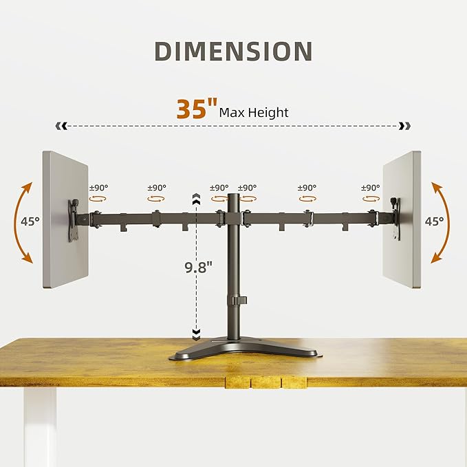 Claiks Dual Monitor Mount, Ergonomic Adjustable Monitor Arm for Max 32 inch Screens, Adjustable Computer Monitor Stand up to 40 lbs, VESA Mounting Holes 75&100mm, Black