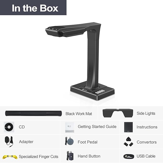 CZUR ET18 Pro Professional Document Scanner, 2nd Gen Auto-Flatten & Deskew Tech, 18MP HD Camera, Capture A3, 186 Languages OCR, Convert to PDF/Searchable PDF/Word/Tiff/Excel, Run On Windows & MacOS