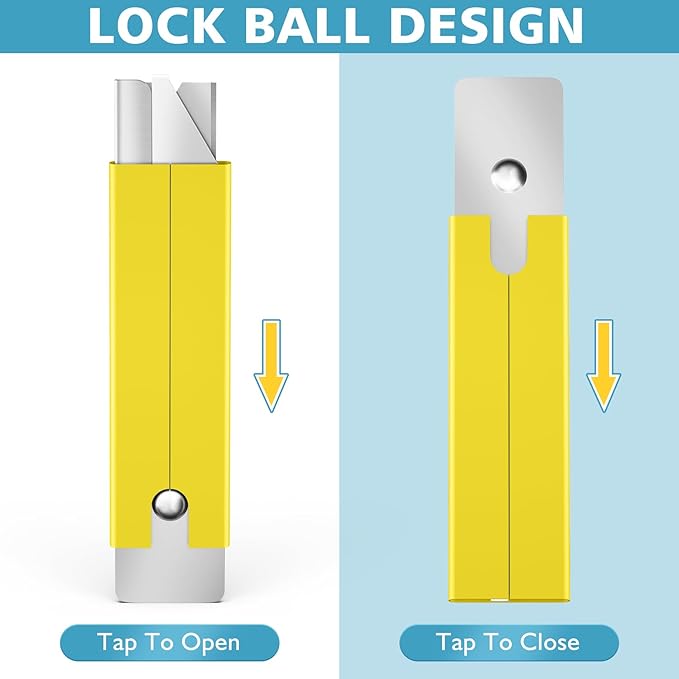 DIYSELF Box Cutter, 12-Pack Box Cutters Retractable for Packages, Boxes, All Metal Tough Sheath, Basic Cutter, Small Utility Knife for Home, Warehouse (Yellow)