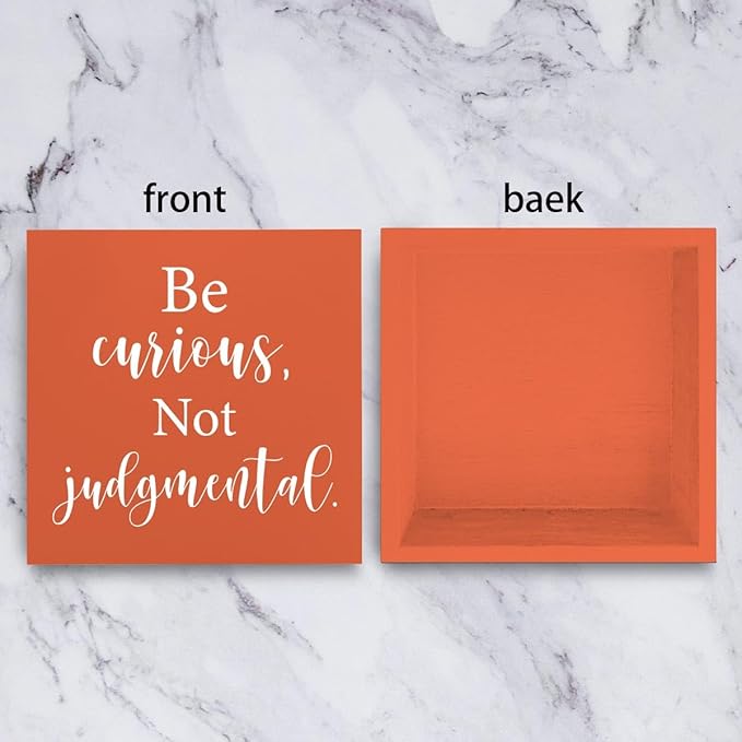 Inspirational Gift Home Office Desk Cubicle Shelf Decor TV Show Decor, Be Curious Not Judgemental Sign, Soccer Football Coach Gifts for Fans 5 X 5 Inch