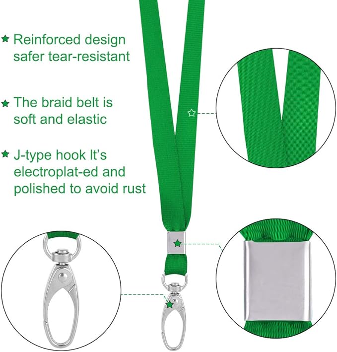 10pack Lanyards for Id Badges Holder Bulk Lanyard with Clip Swivel Hooks for Name Tag ID Badge Holder,Students, Employees (10, Green)