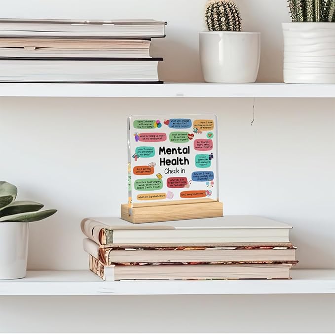 Therapy Office Decor, Counselor Office Must Haves, Mental Health Office Desk Decor, Gifts for Women Counselor Psychologist, Mental Health Check in Acrylic Sign for Halloween Christmas Gift