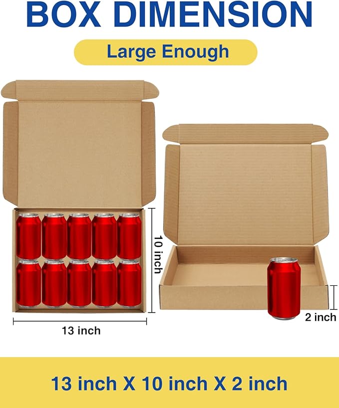Shipping-Boxes-13x10x2 Inches: 25 Pack-Cardboard-Boxes-for-Packaging, Brown-Shipping-Boxes-for-Packing-Small-Business, Corrugated Box Mailers for Book Shoes Gift Mailing