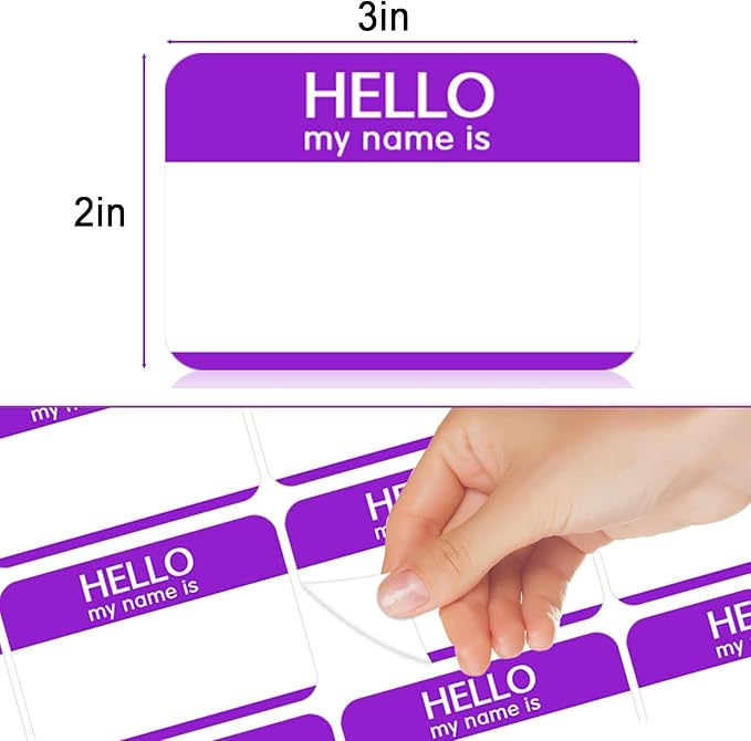 Zacool 480 Pcs Purple Hello My Name is Name Tags, 3" x 2" Custom Paper Labels for School, Office, Party