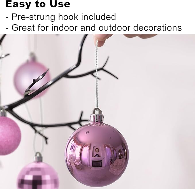 Bubblegun Pink Christmas Ornaments - Christmas Tree Decorations Shatterproof Hanging Balls for Birthday Wedding Holiday Decor Set of 36pcs, Multi-Sizes(1.6",2.5",3.2")