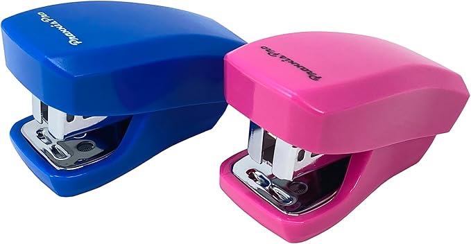 Aria Premium Mini Stapler Set by PraxxisPro - with Built-in Staple Removers, 2000 Standard Staples Included - for Office, School, and Travel, Set of 2, Blue & Pink