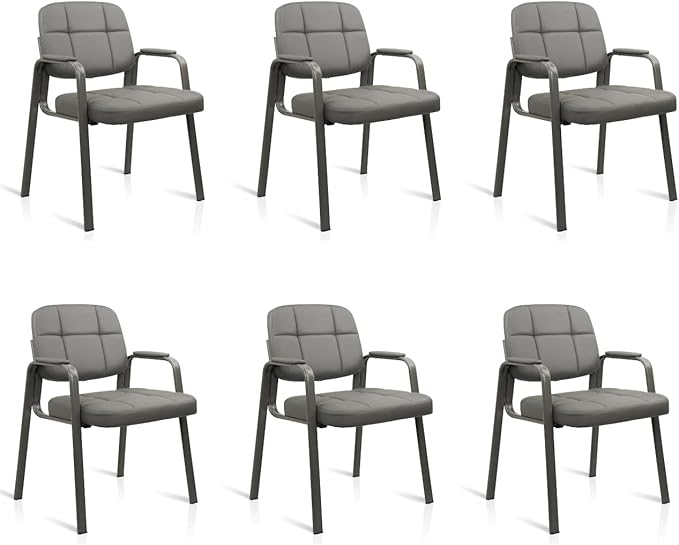 CLATINA Waiting Room Guest Chair with Bonded Leather Padded Arm Rest for Office Reception and Conference Desk(Grey 6 Pack)