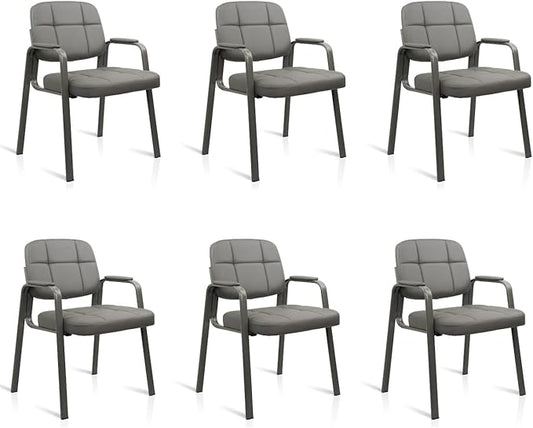 CLATINA Waiting Room Guest Chair with Bonded Leather Padded Arm Rest for Office Reception and Conference Desk(Grey 6 Pack)