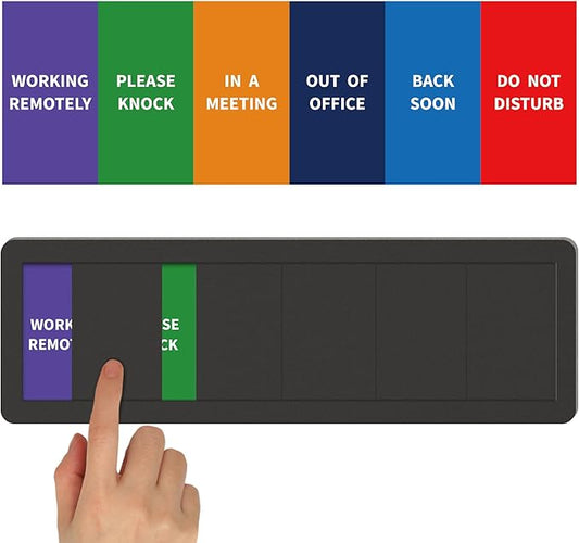 Office Door Sign-6 Options Door Signs for Office In A Meeting Sign/Out Of Office/Do Not Disturb/Working From Home/Please Knock/Back Soon Privacy Office Slider Sign for Meeting & Conference Room Black