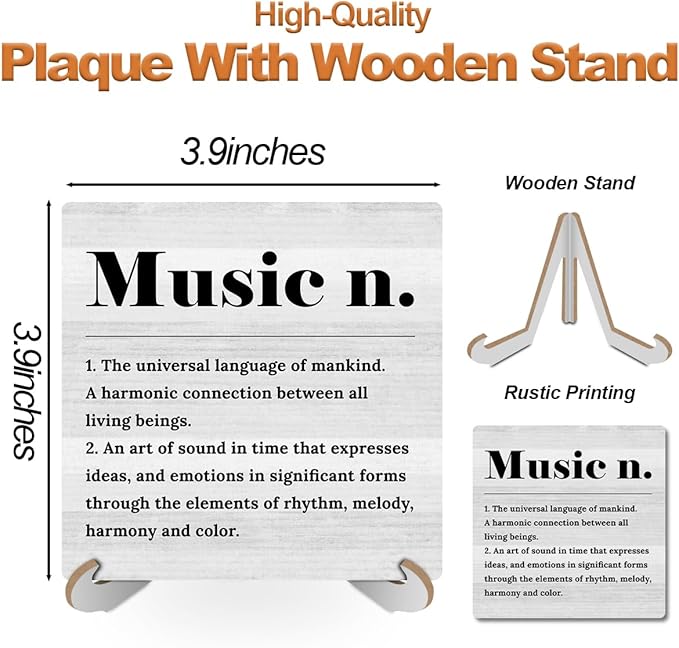 Music Definition Wood Sign Desk Decor Positive Rustic Office Cubicle Decor Inspirational Plaque with Wooden Stand Farmhouse Office Desk Accessories for Home Table Shelf Tiered Tray Musician Gifts