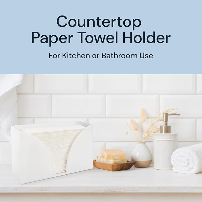 Paper Towel Holder Countertop - 10.75" x 6.5" x 4" White Acrylic - Multifold Hand Towel Dispenser & Napkin Organizer for C-Fold, Z-Fold & Trifold Napkins