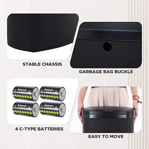 PayLessHere 13 Gallon Trash Can Kitchen Trash Can Automatic Garbage Can with Lid Touch Free High-Capacity Motion Sensor for Kitchen Bedroom Bathroom Office Wateproof Trash Bin (2, Black)