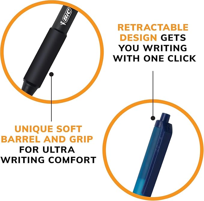 BIC Soft Feel Assorted colors Retractable Ballpoint Pen, 1.0 mm Medium Point with No-Slip Grip, 6-Count Pack in Assorted Ink