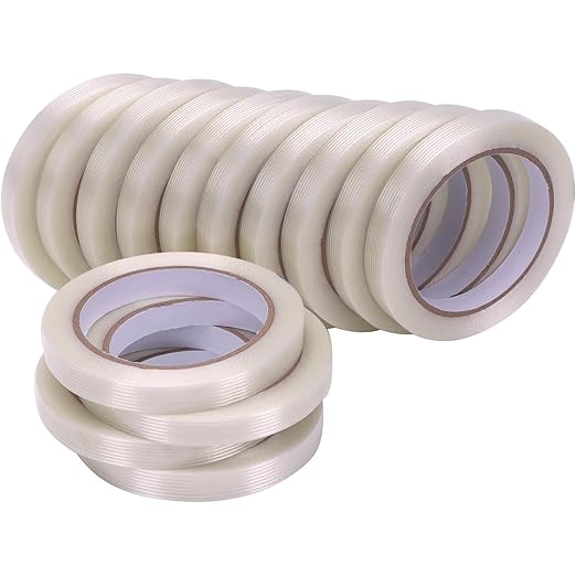 1/2 inch Mono Filament Strapping Tape, Heavy Duty Reinforced Filament Tape, Clear Fiberglass Reinforced Packing, (14 Rolls, 378yds Total)