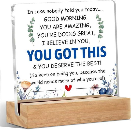 Inspirational Gifts Acrylic Sign with Wood Stand, Employee Appreciation Gifts Bedroom Office Living Room Desk Cubicle Table Shelf Decor, Encouragement Gifts for Women Coworker Friends Bestie