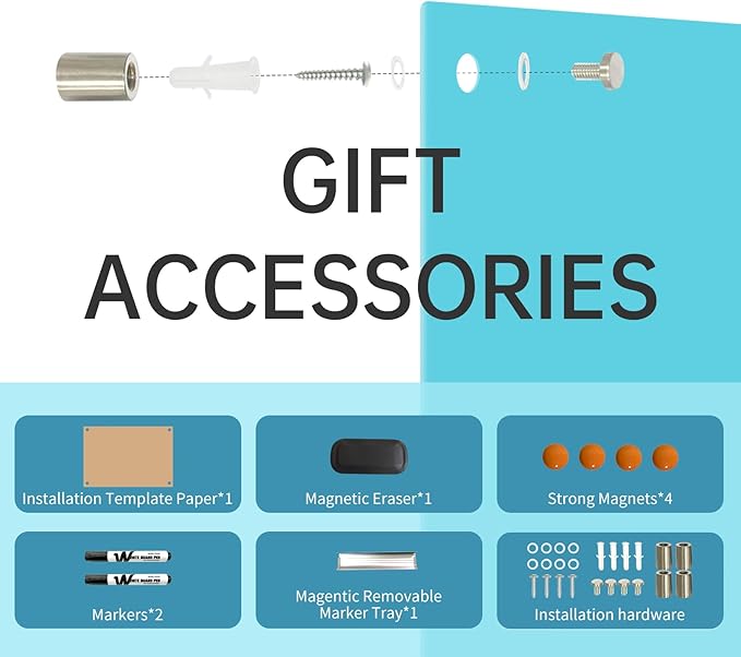 Magnetic Glass Dry Erase Board - White Board 48 x 36 Inch Wall Mounted Glass Whiteboard, Large Frameless Glass White Board for Wall Office, Home & School, Blue