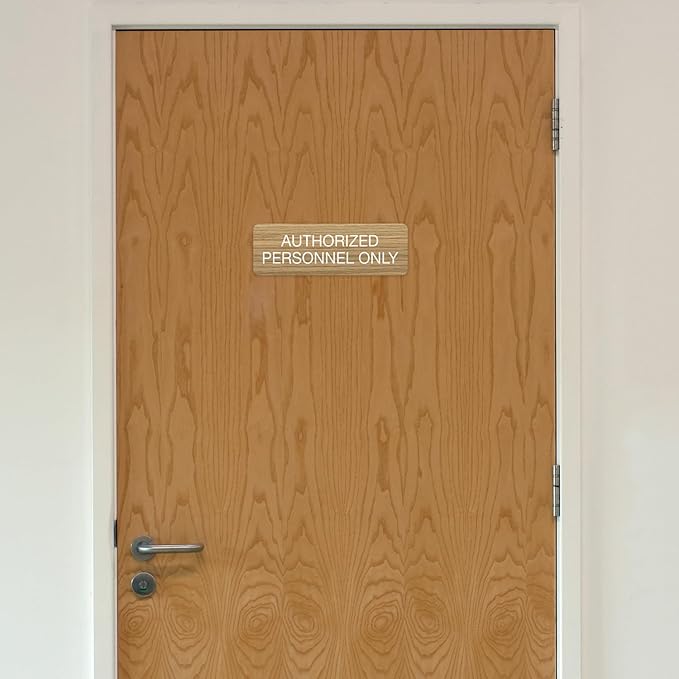 Light Faux Wood Authorized Personnel Only Sign / 3" x 9" Easy Adhesive Door Wall Mount/Restaurant Small Business Staff Only Sign/Made In The USA