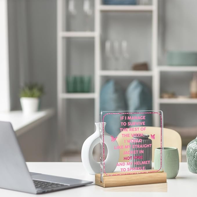 Pink Desk Accessories Funny Pink Office Decor Workplace Sign for Coworker Friend Acrylic Sign Plaque Table Decorations for Home Office Bedroom Living Room