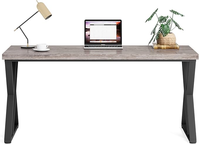 LITTLE TREE 55 Inch Large Simple Industrial Computer Desk Study Writing Table Home Office Workstation,Grey