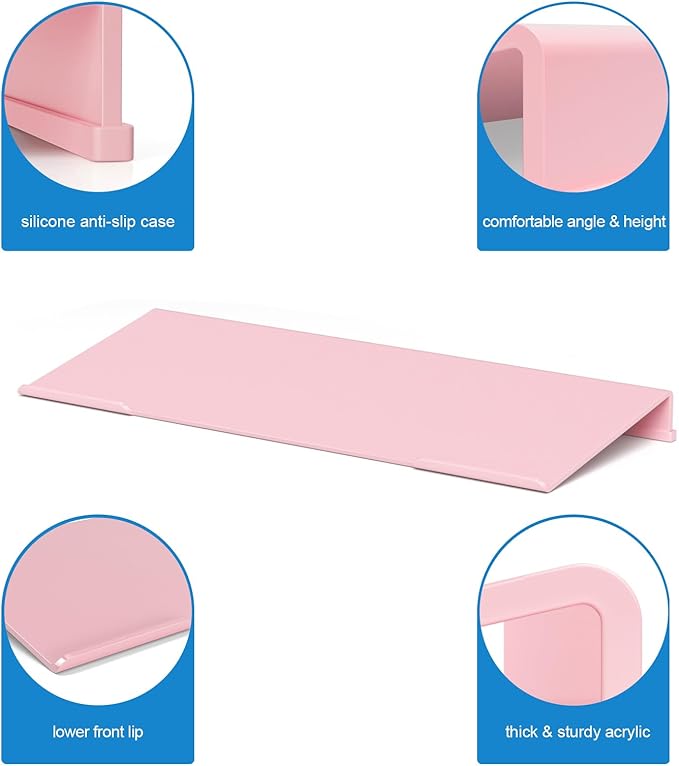 WINFFOR Comfortable Computer Keyboard Stand - Ergonomic Keyboard Riser Acrylic Tilted Keyboard Holder for Easy Typing&Working at Home Office - Fits All Keyboard Sizes - 17'' Wide (Lightpink)