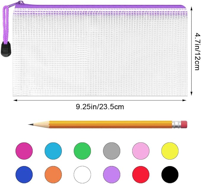 Umriox Pencil Pouches Bulk, 9.2 x 4.7 in (12 Colors, 36 Packs), Mesh Zipper Pouch Pencil Case, Small Zipper Pouches for Bill Stationary Cosmetics Travel Storage
