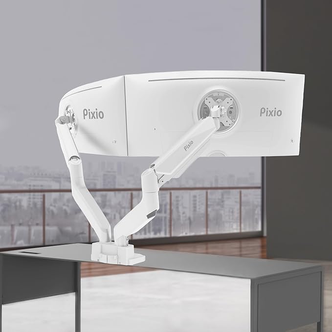 Pixio PS2D White Ultrawide Heavy-Duty Premium Dual Monitor Arm Stand Desk Mount - Fits up to 35 inches Two Monitors, Weights up to 33 lbs Each, Compatible with VESA 75x75mm 100x100mm