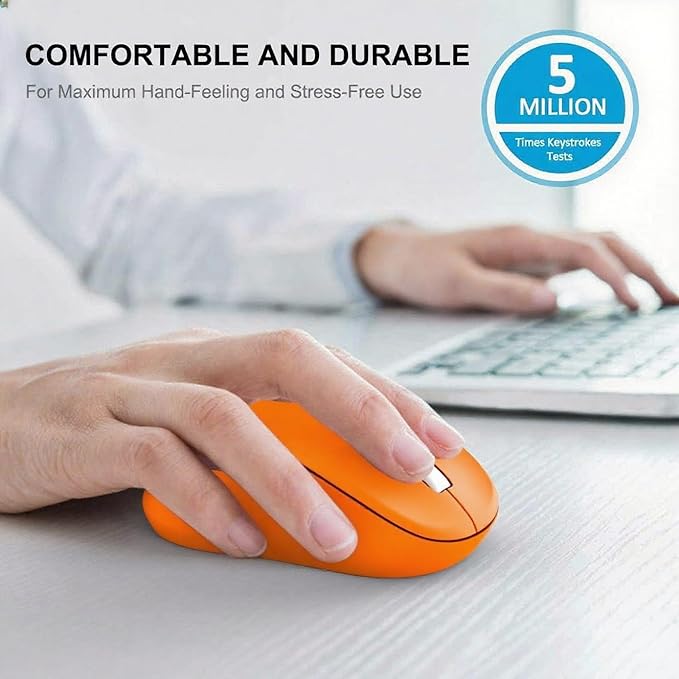 WisFox 2.4G Wireless Mouse for Laptop, Ergonomic Computer Mouse with USB Receiver and Type-C Adapter, 3 Adjustable Levels DPI, 6 Button Cordless Wireless Mice (Orange)