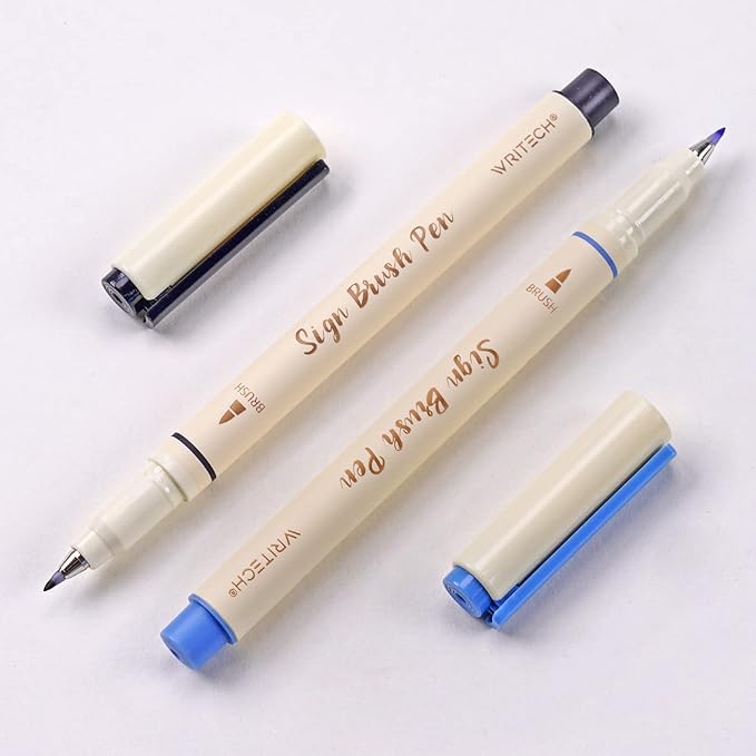 WRITECH Arts Sign Brush Pen Brush Tip Marker Felt Tip Water Based Ink Color Pens 12 Assorted Pastel Colors Great for Lettering, Journaling, Calligraphy (Natural)