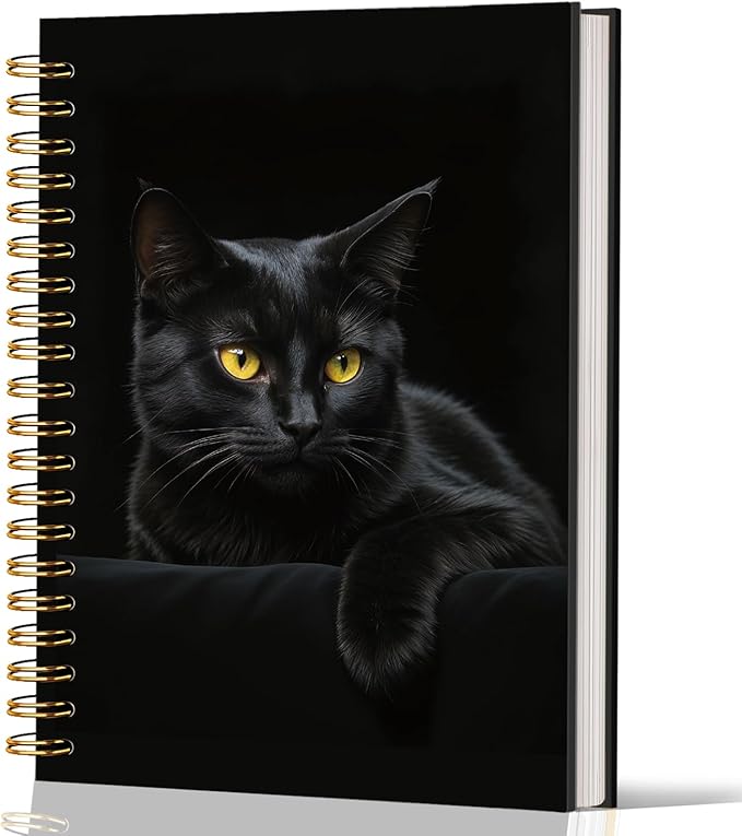 Lacama Cat Notebook Cat Journal, Black Cat Spiral Journal Notebook, Gifts for Cat Lovers, Trendy Cat Notebooks for School and Office Supplies, Cat Stationary 5.5x8.3