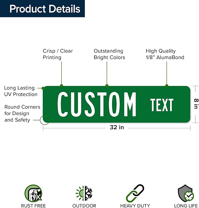 Custom Street Sign, Road Sign, Address Sign, 8 Colors, Reflective Option, Mounting Options, 8x32 Inch, Thick Rust-Free AlumaBond, USA Made by My Sign Center, (Classic)