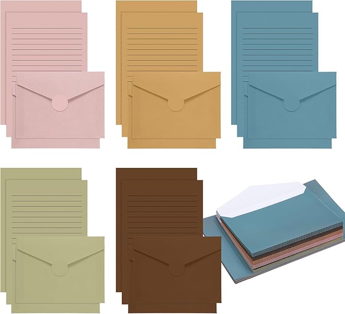 100 Pcs Stationery Lined Stationery Paper and Envelopes Set Includes 50 Letter Writing Paper and 50 Envelope for Office, 5.5 x 8.25 Inch(Morandi)