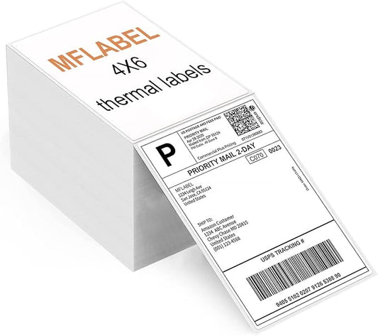 MFLABEL Fanfold 4" x 6" Direct Thermal Labels White Perforated Shipping Label,48 Stacks,Total 48000 Labels