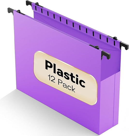 Plastic Extra Capacity Hanging File Folder Letter Size,12 Pack Reinforced Purple Hanging Folders Expandable,Heavy Duty Folders 2 Inch Expansion,Hanging File Organizer Designed for Bulky Files