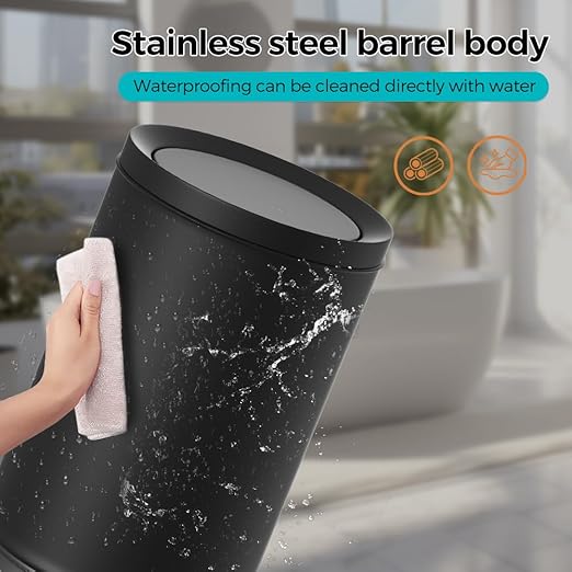 2.3/9L Gallon Metal Trash Can with Lid,Black,Light Luxury,Elegant Garbage Can,Bathroom Waste Basket,for Living Room,Home,Bedroom,Office,Bank,Under Desk(9L-Black)