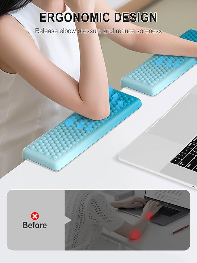 Hsurbtra L-Shaped Desk Elbow Pad, 2-Piece Soft Memory Foam Elbow Support Padding with Non-Slip Rubber Base, Ergonomic Desk Edge Cushion Wrist Rest for Office, Home, Work, Gaming, Mint Green