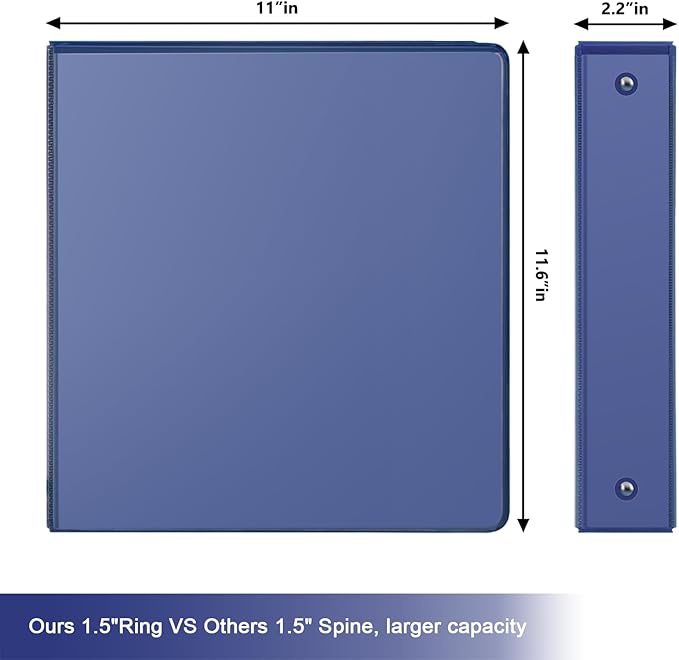 COMIX 3 Ring Binder 1.5 inch with Clear View Cover, 1.5" View Binder Holds 300 Sheets of US Letter Size Paper, 6 Pack (Dark Blue)