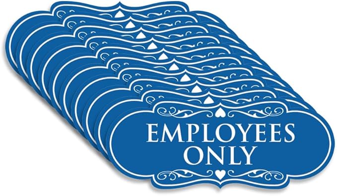 Designer EMPLOYEES ONLY Sign | Easy Installation | Office or Business Signs | Workplace Safety - Blue - Large (10 Pack)