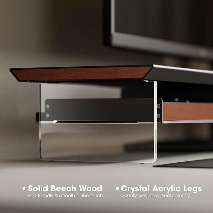 Fenge Acrylic Monitor Stand, 2 Tier Dual Monitor Riser with Solid Wood Drawers, 42.5 Inch Computer Stand for Two 27 Inch Monitors, Desk Shelf for PC, Laptop, Printer, TV, Black
