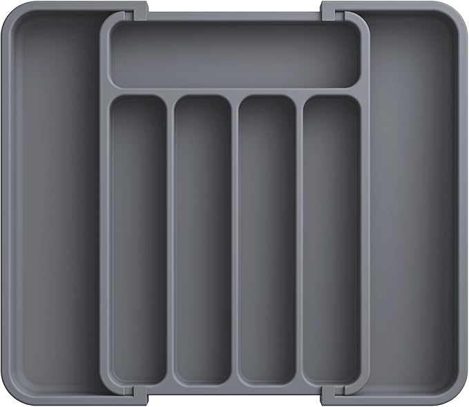 Aujen Silverware Organizer - Expandable Kitchen Drawer Organizer, Adjustable Utensil Organizer, Cutlery Tray for Forks, Knives, Multipurpose Kitchen Organizers and Storage Solution, Grey, Medium